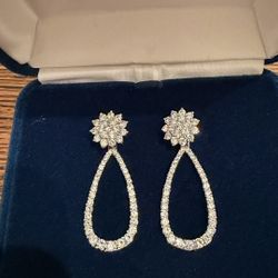 Camrose & Kross Jacqueline Kennedy Silver Teardrop Rhinestone Earrings COA
