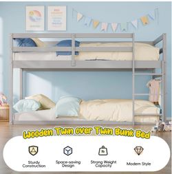 Wooden Twin Over Twin Bunk Bed Gray