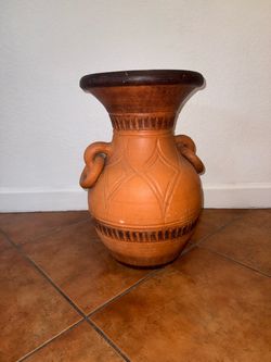 Large Terracotta Clay Vase with Handles