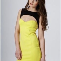 Rare neon yellow contrast panel cut dress, NWT. Size 8,10 UK (4,6 US)