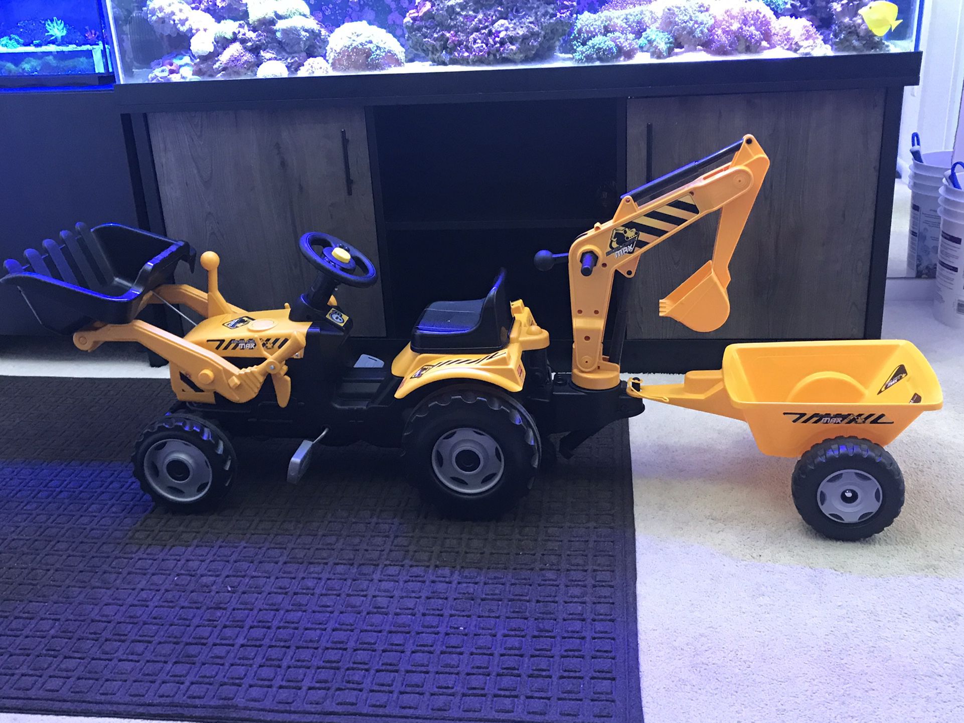 Kids Pedal Ride on Toy Construction with Backhoe and Front Loader / Max Builder Tractor and Trailer