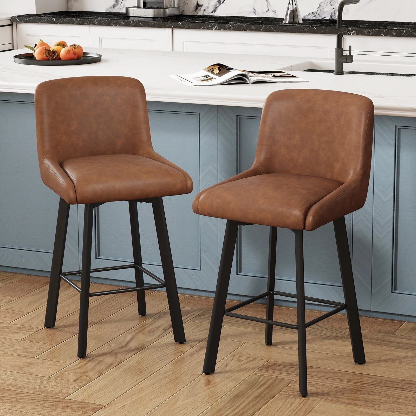 NEW - Counter Height Bar Stools Set of 2, Swivel and Leather seats