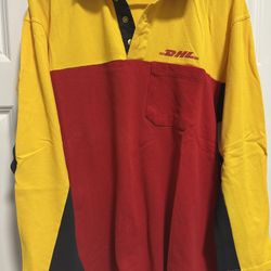 DHL Long Sleeve Work Driver Polo DHL Red Yellow Blk Long Sleeve Teamsters