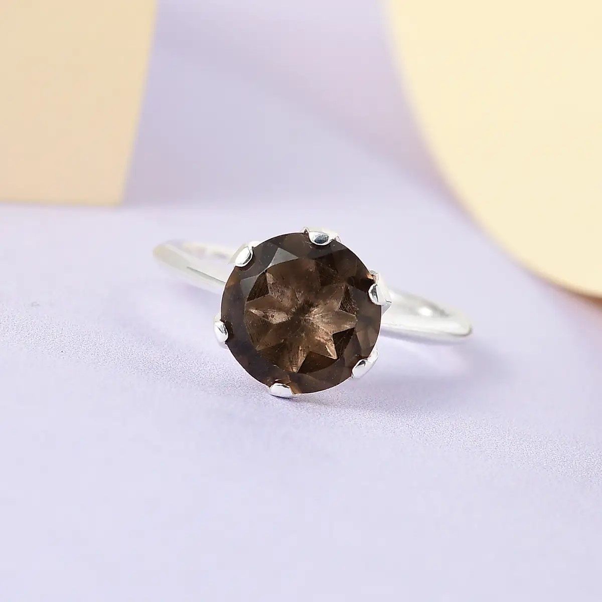 Unique Brazilian Smoky Quartz Solitaire Ring in Sterling Silver 2.50 ctw - Size 8