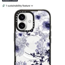 CASETiFY Impact Case – iPhone 16 – Blue Floral Design (MagSafe Compatible)