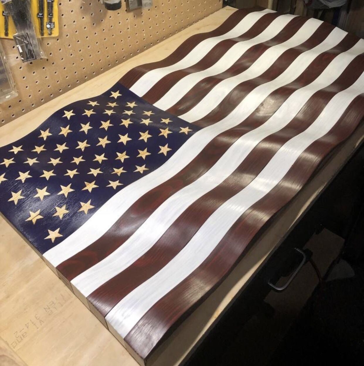 Large Wavy Rustic Wooden American flag -$225