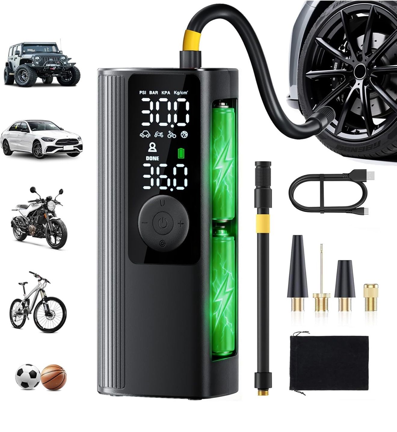 Tire Inflator Portable Air Compressor, 3X Faster Inflation Cordless Air Pump