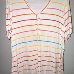 LuLaRoe Bailey Y-Neck Stripped Short Sleeve Shirt - Size 3X