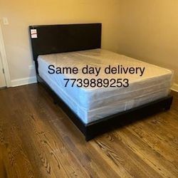 Queen Size Bed Headboard Frame Mattress And Box Spring All Included Brand New Furniture Yes We Deliver 
