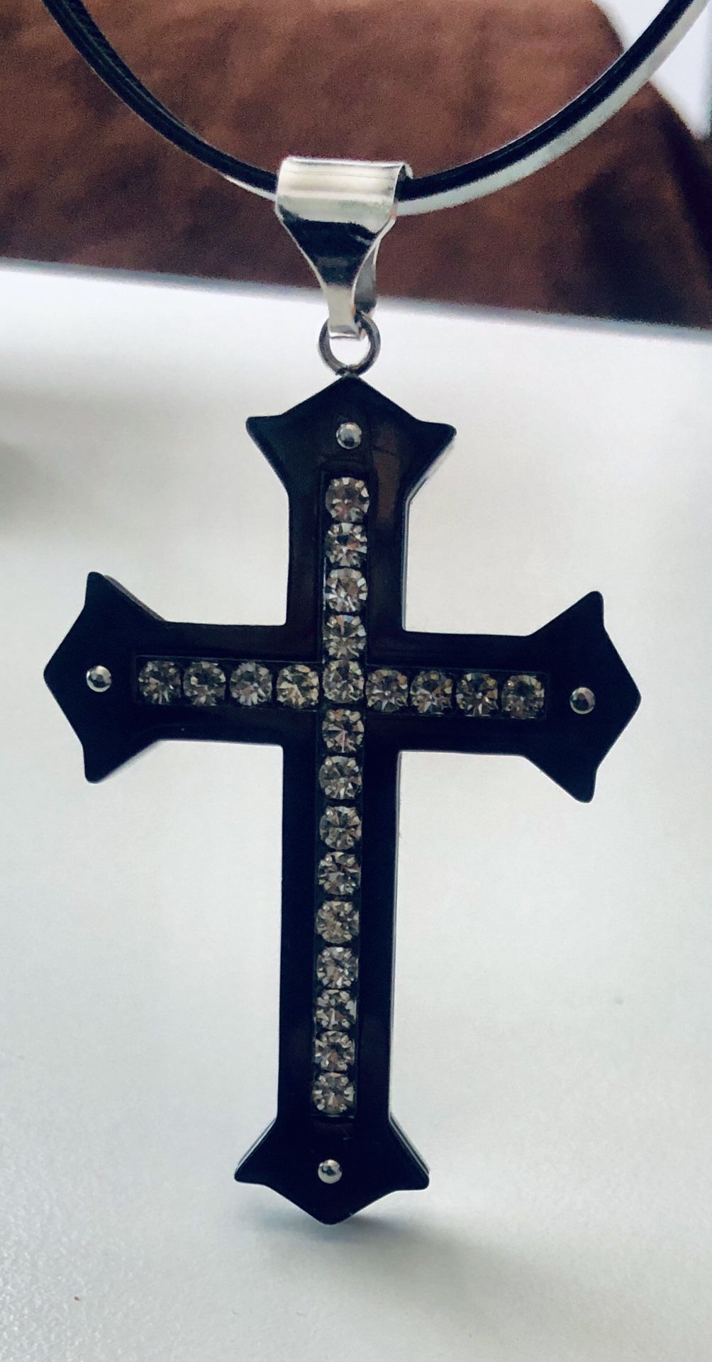 Stainless Steel Black Cross Pendant With Swarovski Crystals New SHIPPING ONLY