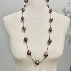 Set Necklace Chain And Earrings Pearls  Rose Mauve 