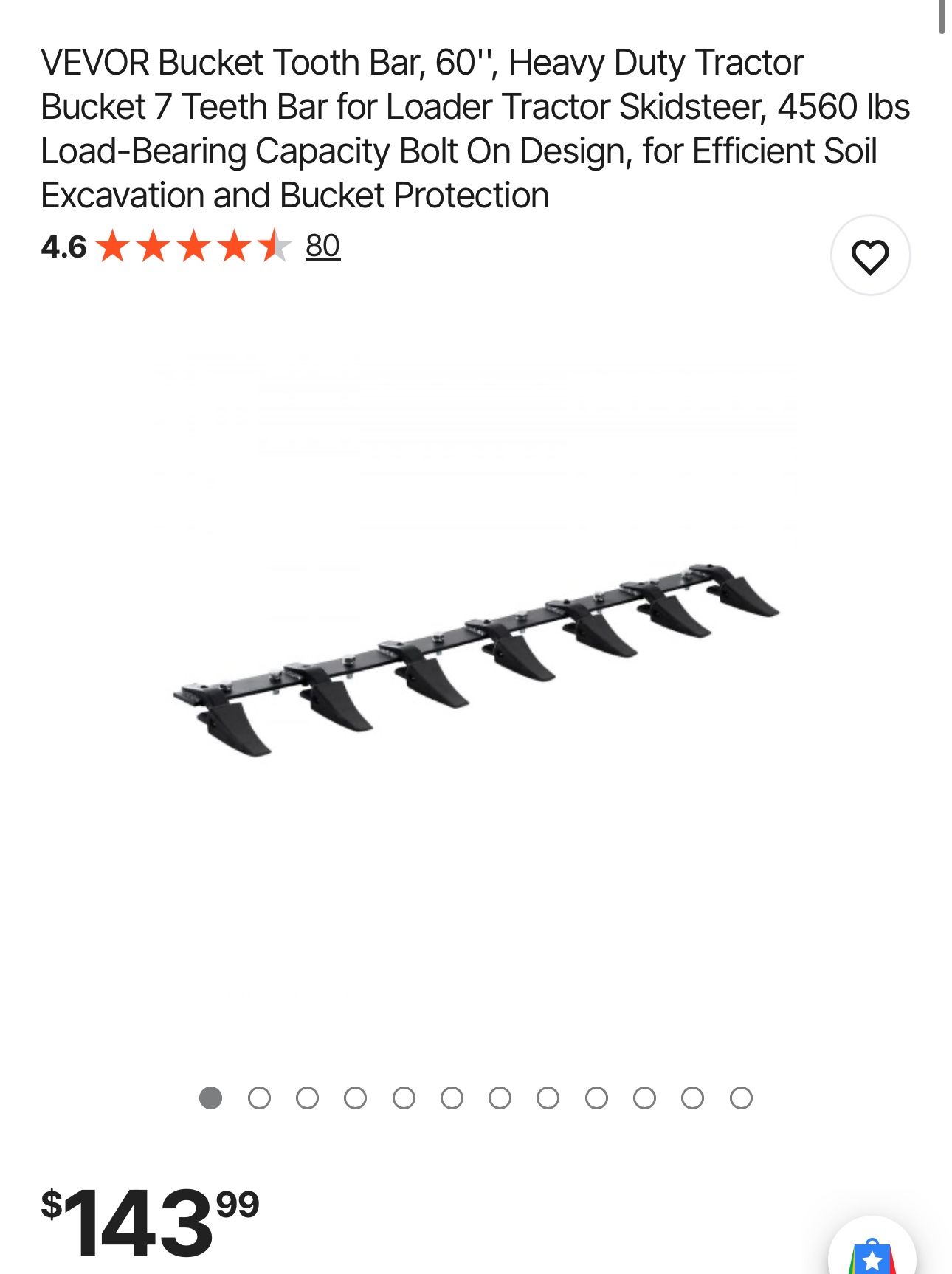 VEVOR Bucket Tooth Bar, 60''