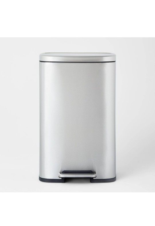 45 Rectangular Step Trash Can Silver-Brightroom, Stainless Steel, Quiet Pedal Lid, Removable Linear. Kitchen use.