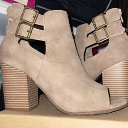 Beige Nude Boot Heels