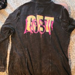 Black Torrid Denim/Distressed Looking Jacket with Pink Graphic