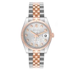 *2007 Ladies Rolex 31mm Midsize DateJust Two Tone 18K Rose Gold / Stainless Steel Watch with Silver Anniversary Diamond Dial and Fluted Bezel. (Pre-Ow
