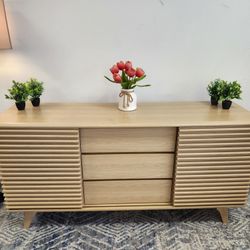 Sideboard Buffet Table or TV Stand Oak Color Mid-Century Media Storage Cabinet