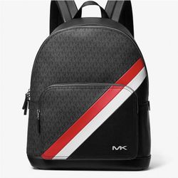 Cooper Logo Stripe and Faux Leather Backpack Black/Red