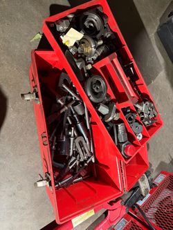 Red Toolbox with Assorted Mechanical Parts