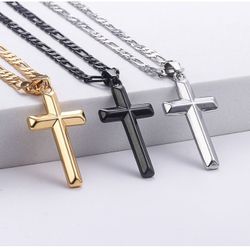 IEFLIFE Cross Necklaces Gifts for Men, Silver/Black/Gold