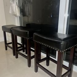 Barstools Leather & Wood (3) - Counter Height