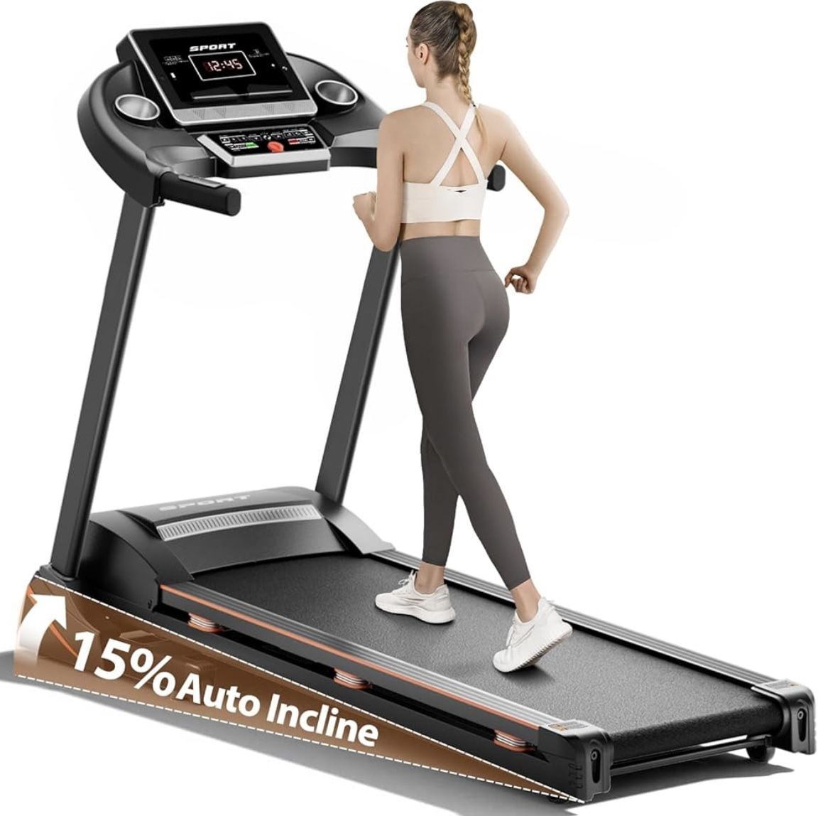 Treadmills for Home, Treadmill with 0-15% Auto Incline, 3HP Folding Treadmills for Running Walking with 300LBS