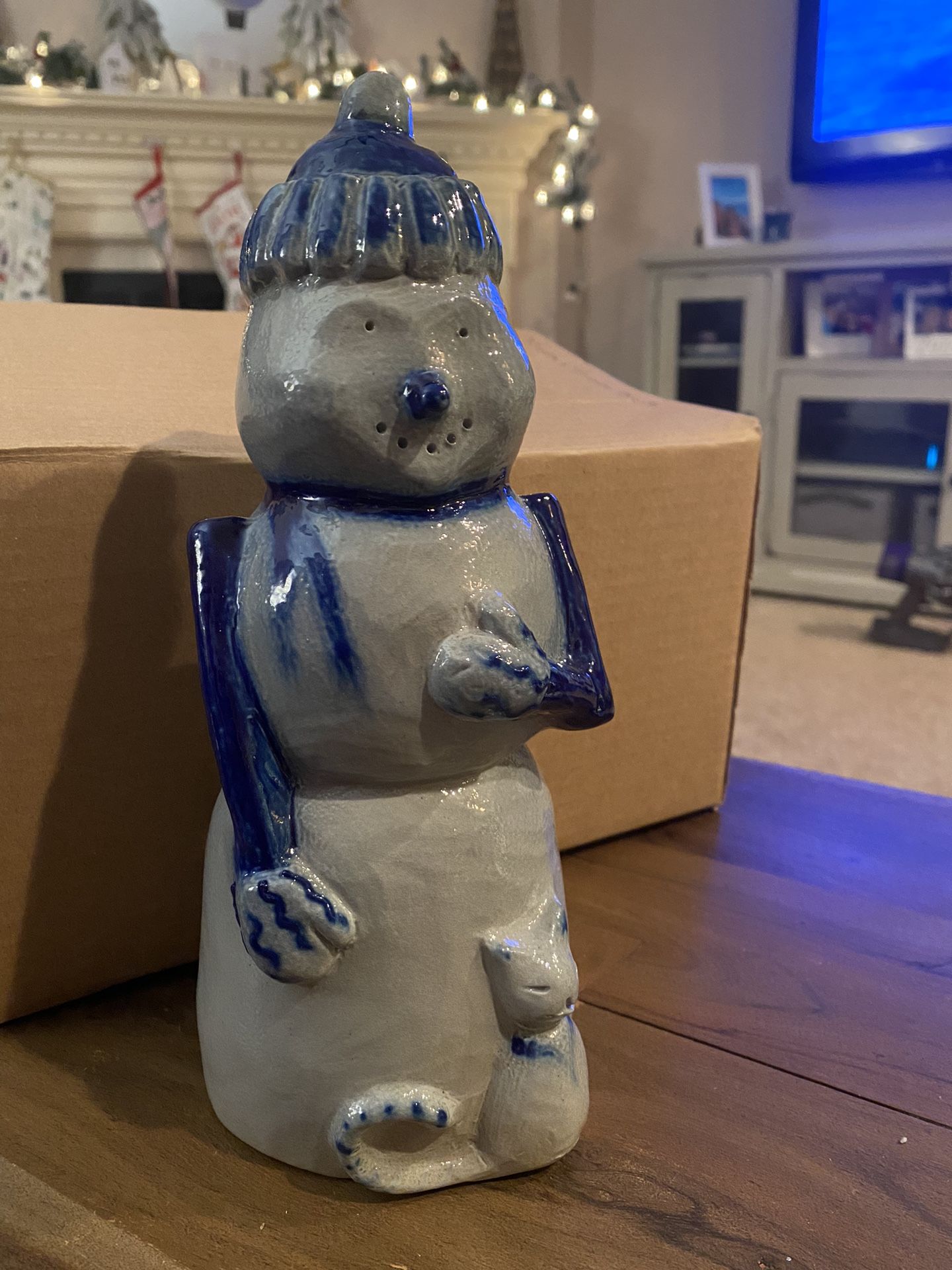 Hart Road Pottery HRP Salt Glazed Snowman with Cat Folk Art Christmas 2018