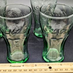 COKE Brand Genuine Glass 6 Oz  Georgia Green, Indiana Glass Co. Set Of 4