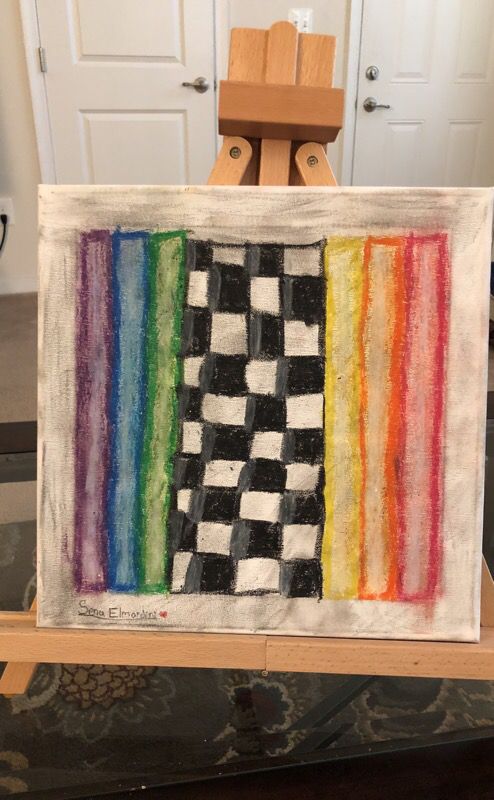 Checkered/rainbow wall art 10x15”