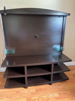 Dark Brown Wood TV Stand with Hutch
