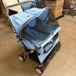 Folding Pet Stroller Twin Walk Jogger Travel Pet Carriage Cart with Storage Puppy Dog Cat Small Animals Travel Strollers with 360 Rotating Front Wheel