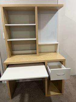 White and Light Brown Desk With Whiteboard