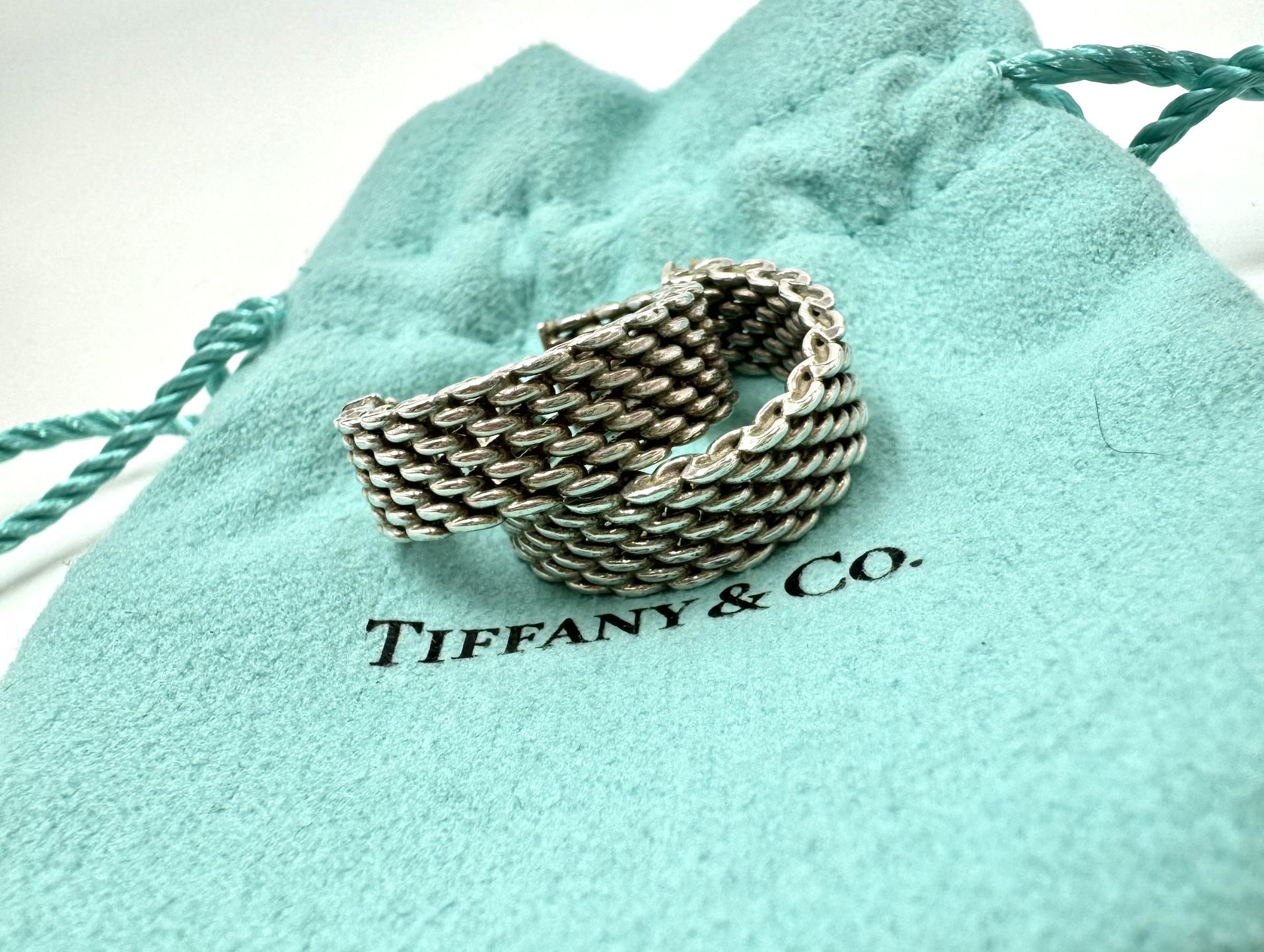 Tiffany & Co Somerset Mesh Hoop Huggie Earrings 