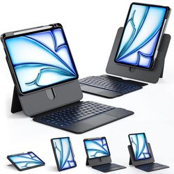 Keyboard CASE  iPad Air 13 M2/M3 & iPad Pro 12.9 3-6 Gen Trackpad 360° Stand Blk