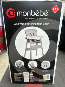 Monbebe luxe wood reclining high chair NEW