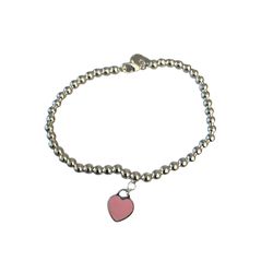 4 “ Sterling Silver Beaded Bracelet With Pink Heart