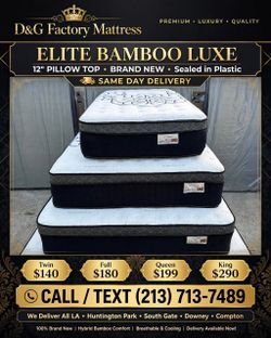 •  Elite Bamboo queen king   12” pillow top.      New mattress in a plastic sealed.     We offer same day delivery  Venta de colchones  ☎️📲call or Te