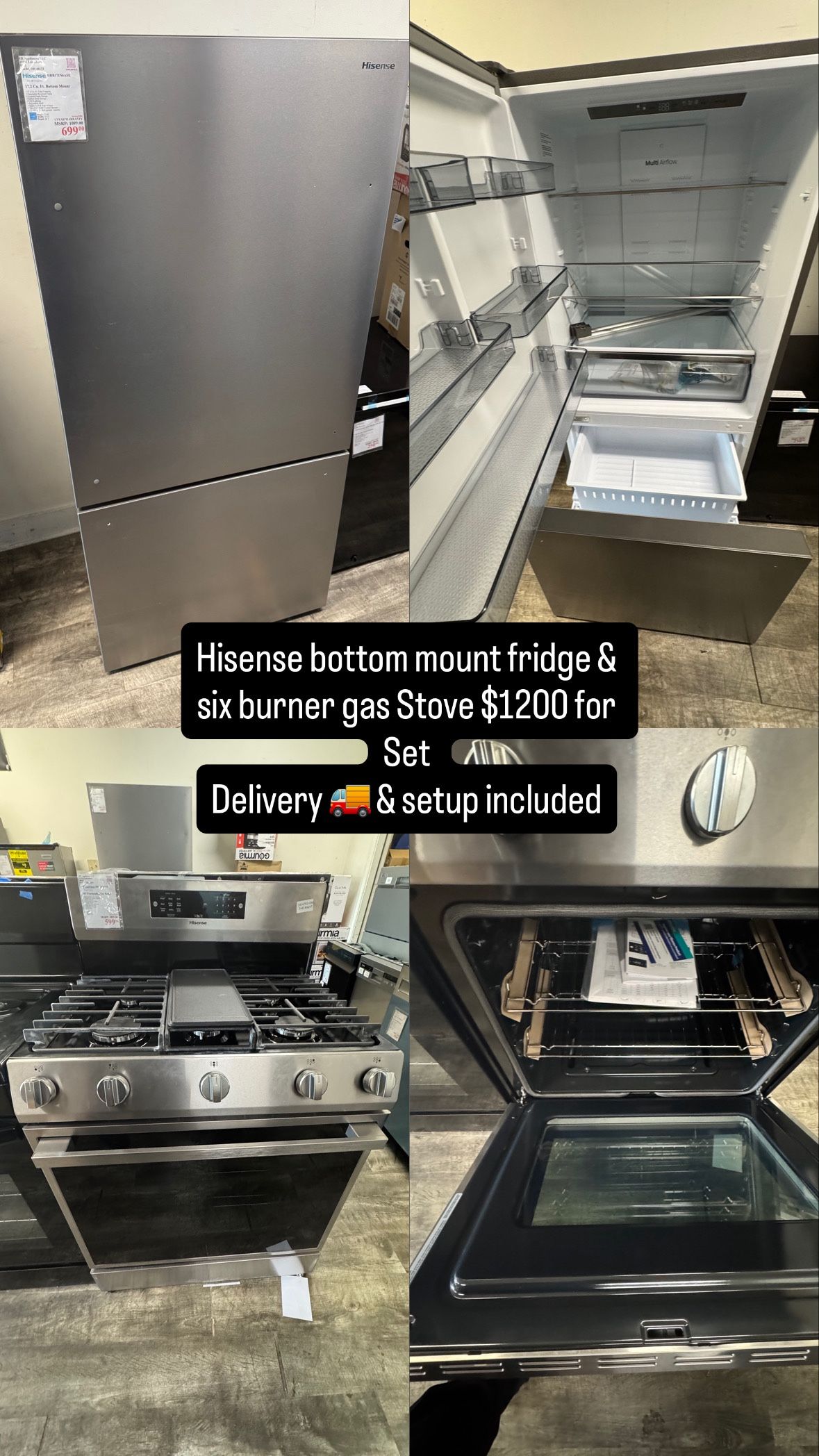 Hisense Bottom Refrigerator/ Six Burner Gas Stove