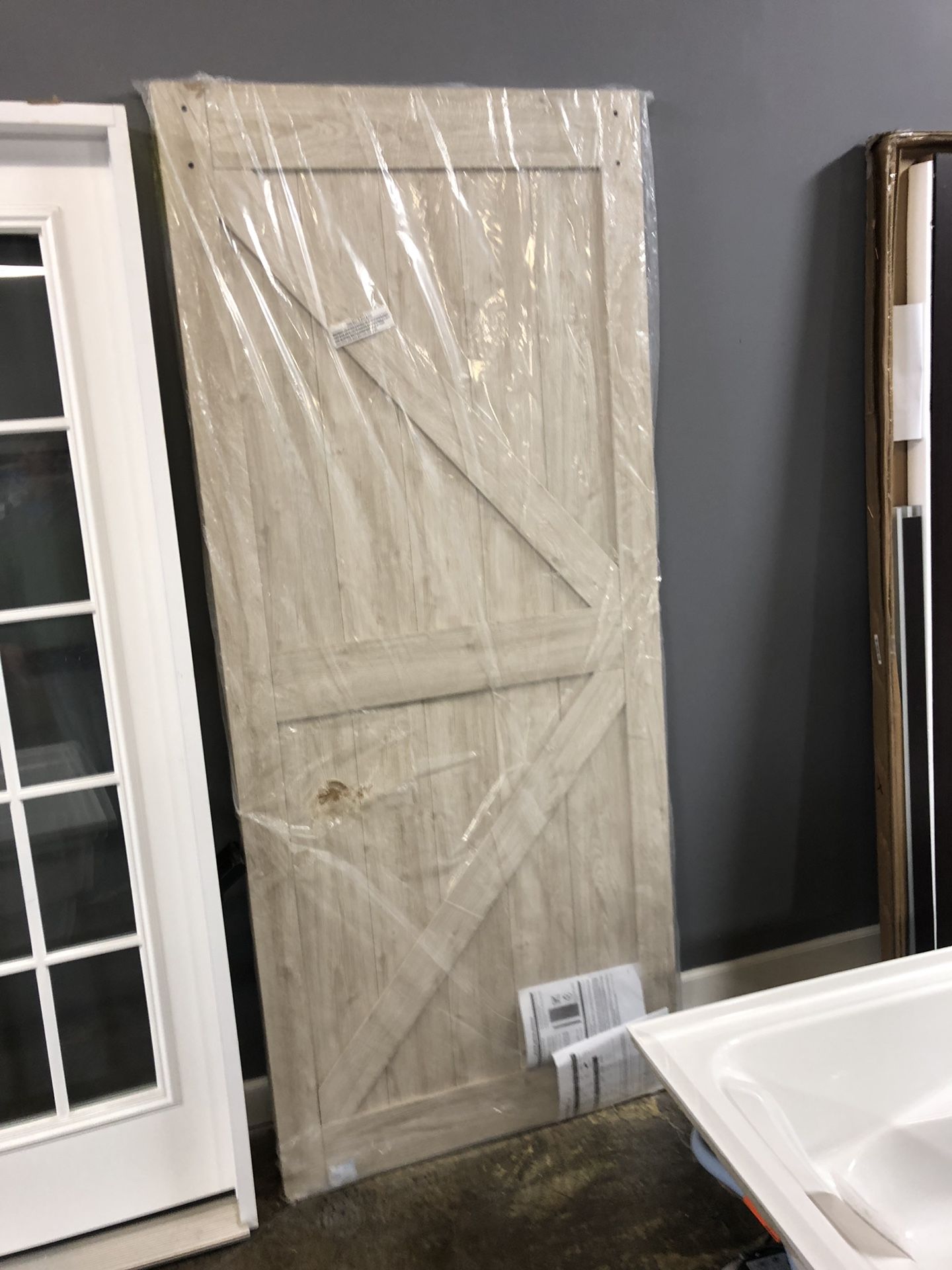 TRUporte 36 x 84 K Design Solid Core Interior Barn Door Slab - Sandstone Oak