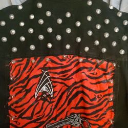 Blk Denim Punk Vest Studs Patches Halloween