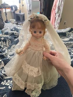 Vintage Bride Doll with Veil & Lace Wedding Dress