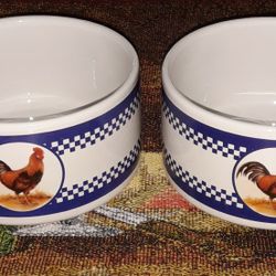 Rooster Mugs-Dark Blue Checkered-Set Of 2 Vintage