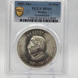 1957 Mexico 10 Pesos Plata