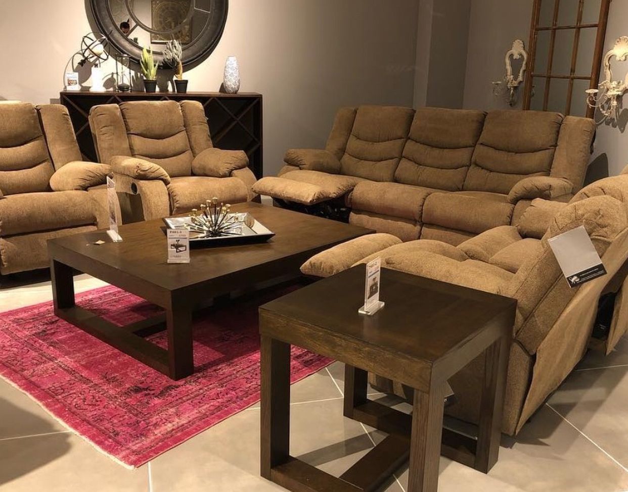 Tulen Mocha Reclining Living Room Set (SOFA and LOVESEAT