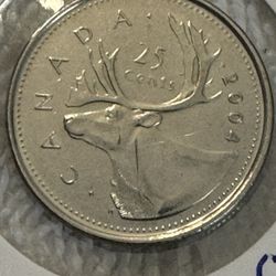 Rare 2004 Canadian 25c, Specimen Caribou 