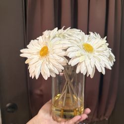 Artifial daisy flower glass vase decor