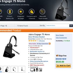 Jabra Engage 75 Wireless Headset, Mono – Telephone Headset with Industry-Leading Wireless Performance, Advanced Noise-Cancelling Microphone, Call Cent