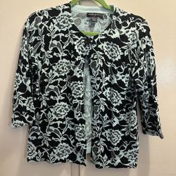 Designers Originals Cardigan Sweater Black & Teal Floral 