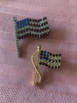 Vintage rhinestone flag brooches