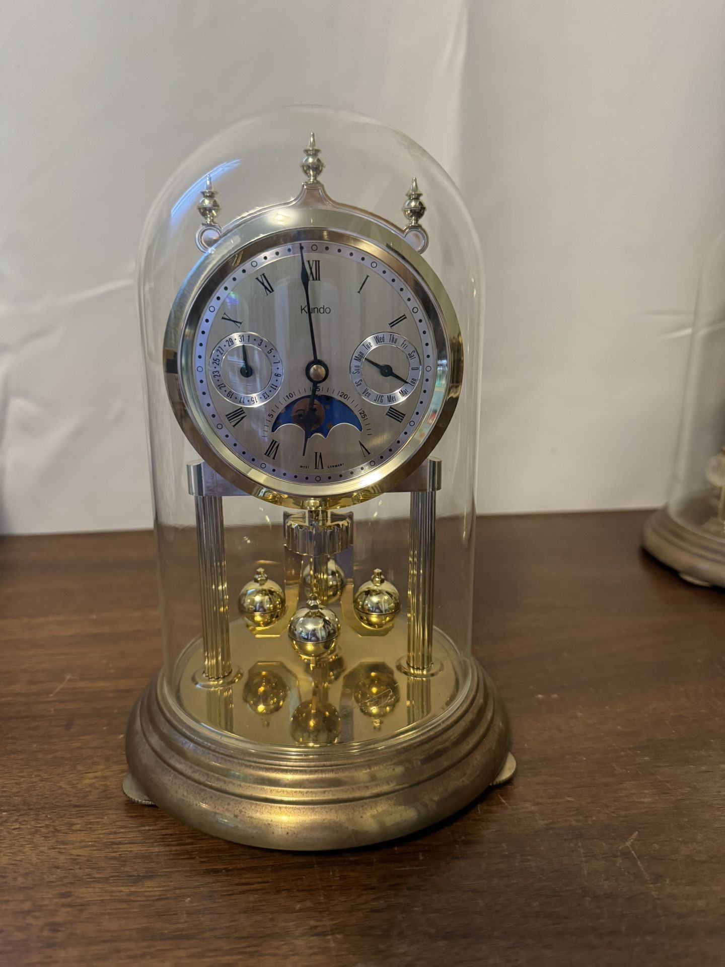 1972 Vintage Kundo Anniversary Clock Moon Phase West Germany Dome Torsion Mantel